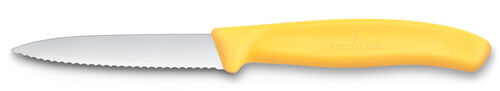 Kuorimaveitsi 8 cm sahalaita kelt.
