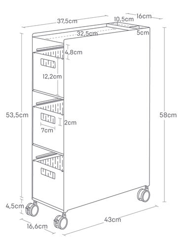 Tower laatikosto pyörillä valkoinen