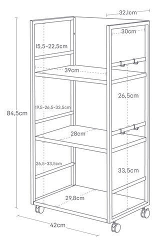 Tower säilytysvaunu 3 tasoa valk.