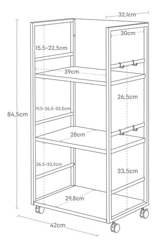 Tower säilytysvaunu 3 tasoa musta